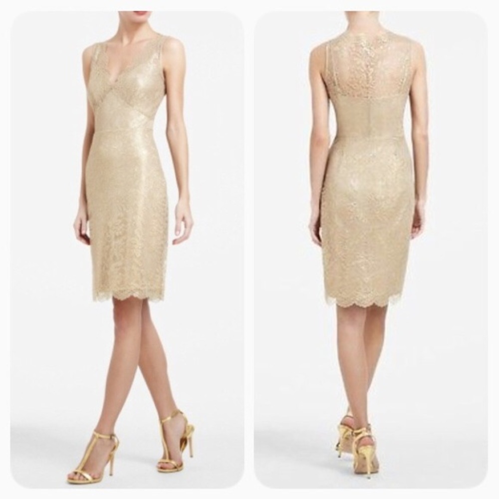 NWOT BCBGMAXAZRIA Gold lace dress